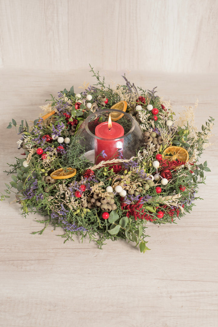 Corona con Fanal “festive garden” - Navidad