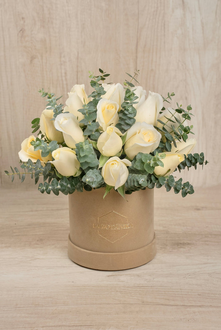 Round Box velvet taupe Liliana 24 Rosas - sameday