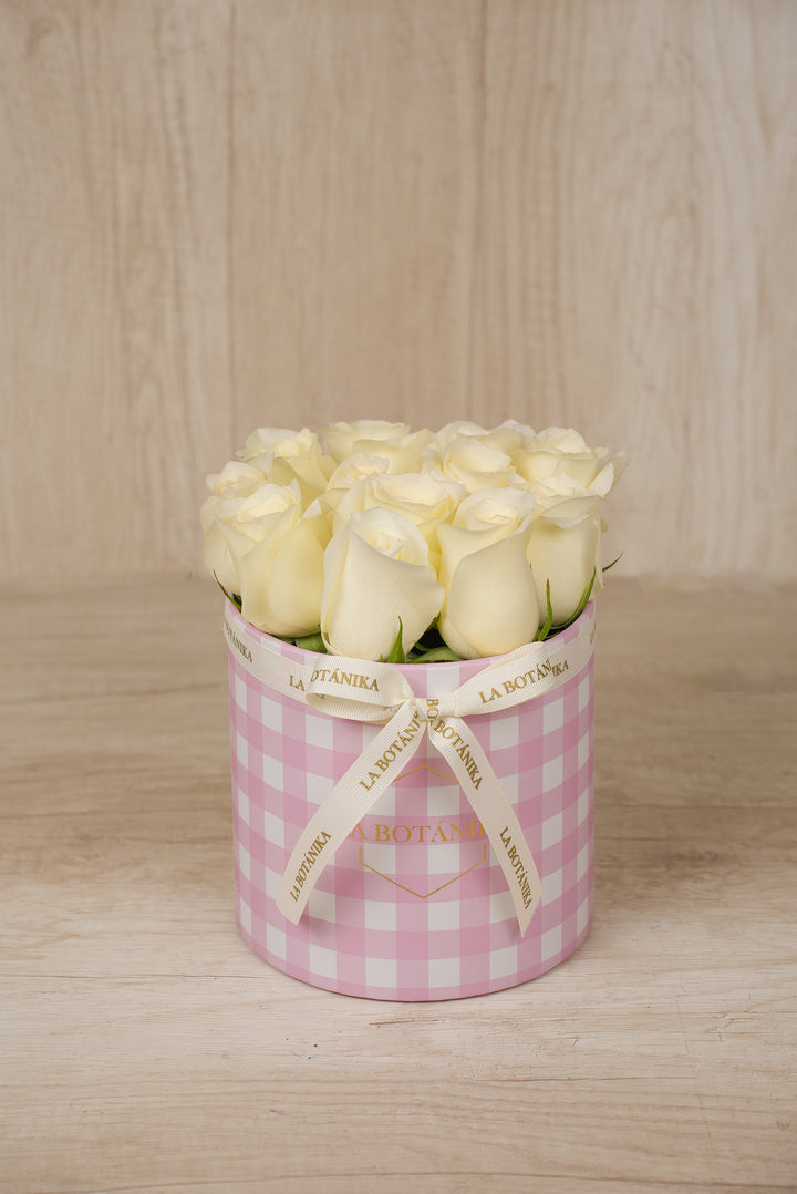 Vichy rosada 12 Rosas blancas