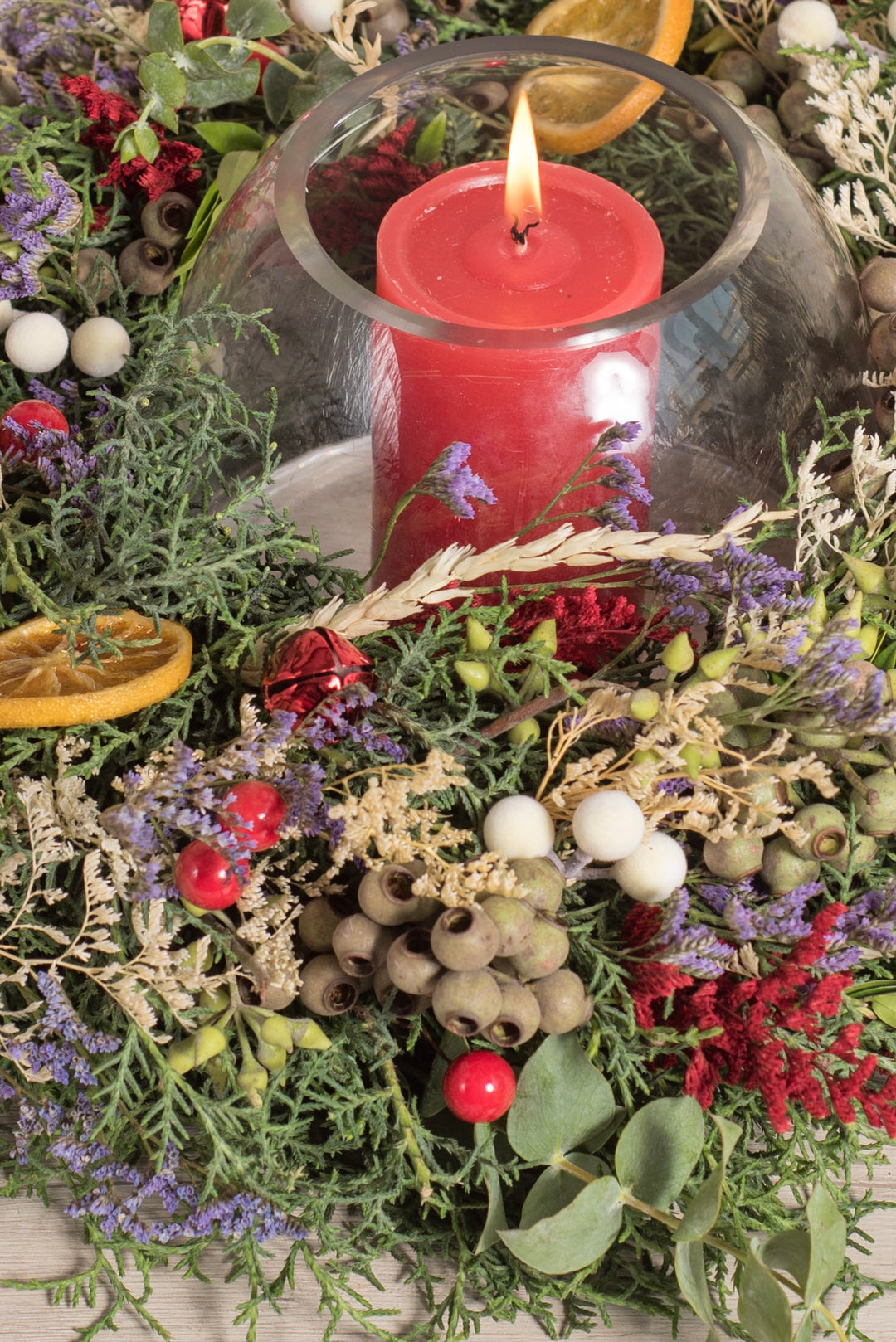 Corona con Fanal “festive garden” - Navidad