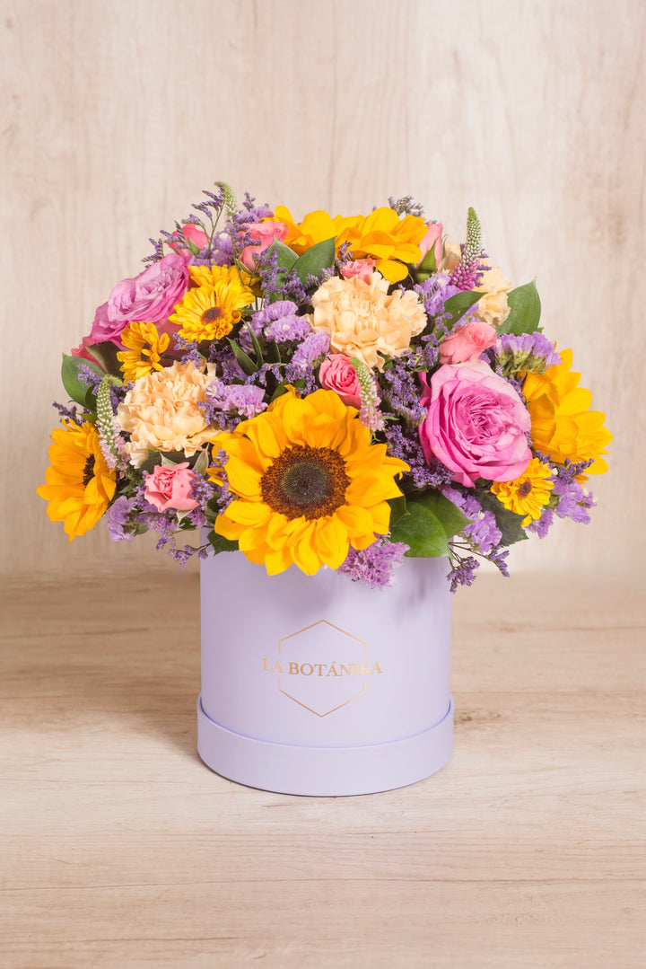 Round Box Lila Fiorella - Flores amarillas