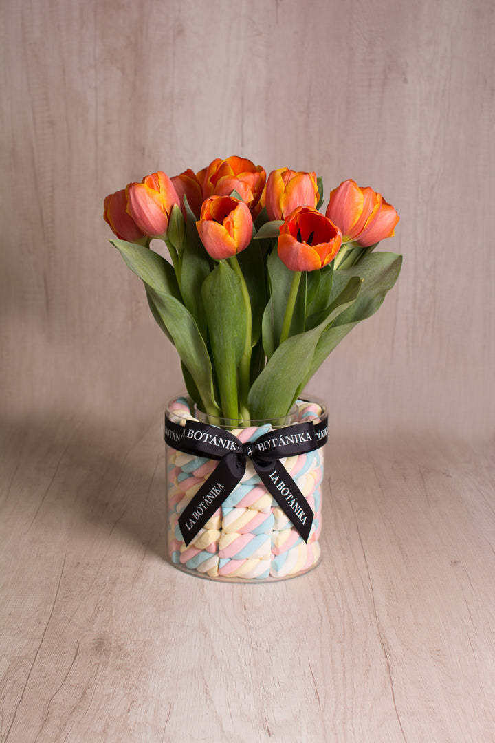 Marshmallows Tricolor con Tulipanes